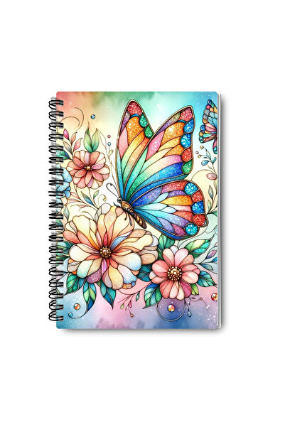 qoeuyl boutique مجموعة دفاتر ملاحظات ملونة بتصميم الفراشة، حلزونية الشكل، مقاس A5، مخططة، تتكون من 4 قطع للذكرى والذكريات والمدرسة