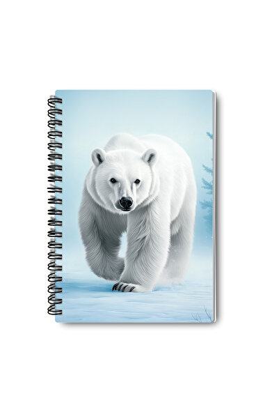 qoeuyl boutique Polar Bear Winter Themed Design Wire Spiral A5 Unlined 4-Piece Souvenir, Memory, School Notebook Set