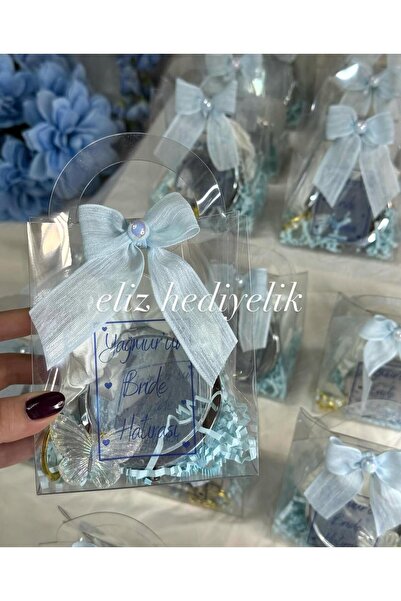 eliz 3 adet mavi çantalı bride set ayna toka ve anahtarlık hediyelik