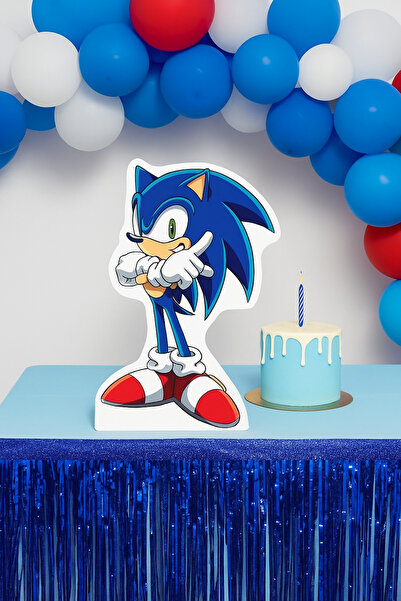 DODOMAR Ayaklı pano Sonic Boom 33X24 cm Mavi Kirpi Doğum Günü Masa Dekoru Çocuk Odası Süsü