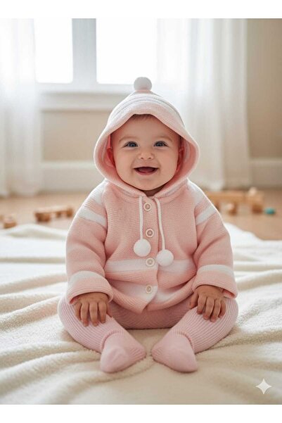 meriç bebe - bütün çocuklar melektir. mrc Unisex 0-6 Months Double Layer Knitwear Baby Cardigan Hooded Knitted Jacket
