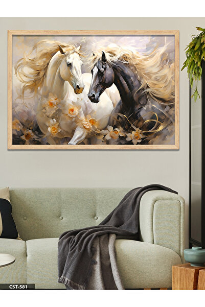 CeSht Asil Atlar Tek Parça Ahşap Çerçeveli Tablo