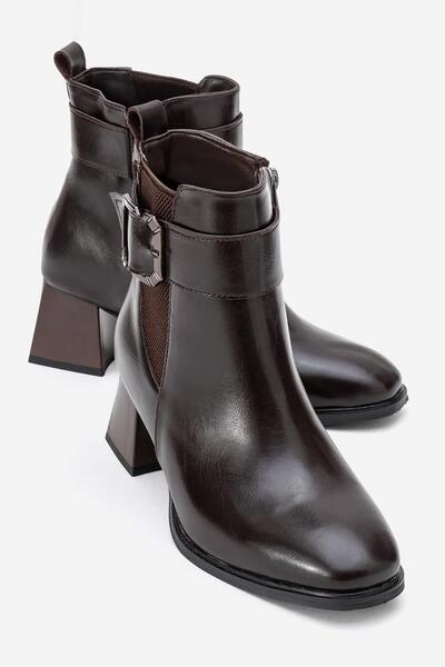 CCWAY AYAKKABI حذاء بكعب مطاطي عادي من الجلد البني