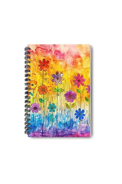 qoeuyl boutique مجموعة دفاتر ملاحظات ملونة بتصميم زهور على شكل حلزون سلكي مقاس A5 مكونة من 4 قطع للذكرى والذكريات والمدرسة