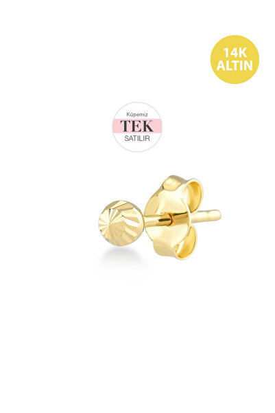 KURSHUNI Taşsız Shiny Top (3mm), 14 Ayar Altın Küpe (Tek Satılır)