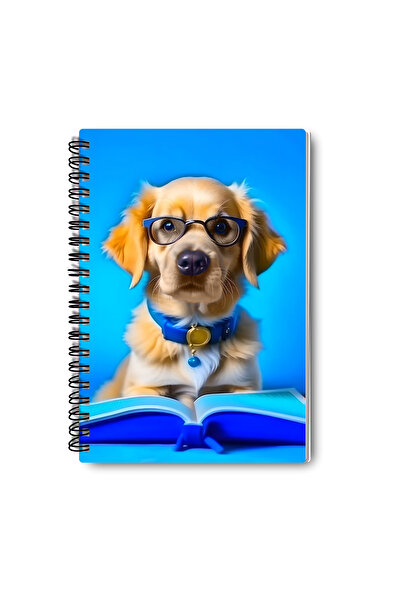 qoeuyl boutique Cute Dogs Reading Books Design Wirebound A5 Lined 4-Piece Souvenir, Memory, School Notebook Set