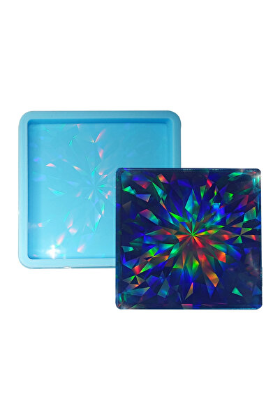 Getshopmini Epoksi Kare Bardak Altlığı Desenli Hologram Kalıbı Silikon 8.6x8....