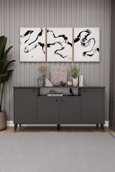 asratrend Modern Konsol – 4 Kapaklı Çok Amaçlı Dolap, Şık Saklama Ünitesi MDF...