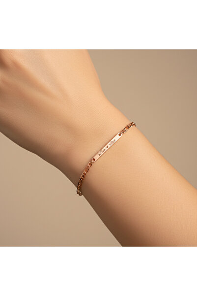 Medusa Gift 925 Ayar Gümüş 14 Ayar Altın Kaplama Figaro Bileklik Rose