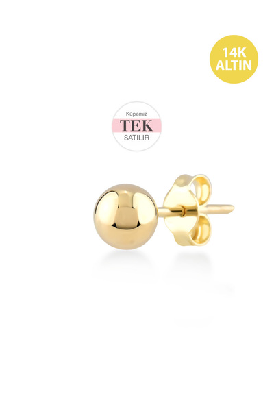 KURSHUNI Taşsız Top (5mm), 14 Ayar Altın Küpe (Tek Satılır)