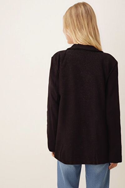 armonika Kadın Acı Kahve Erkek Yaka Cep Kapaklı Vatkalı Oversize Kaşe Ceket ARM-26K001044