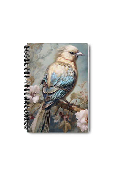 qoeuyl boutique Vintage Bird Themed No:2 Design Wirebound A5 Unlined 4-Piece Souvenir, Memory, School Notebook Set