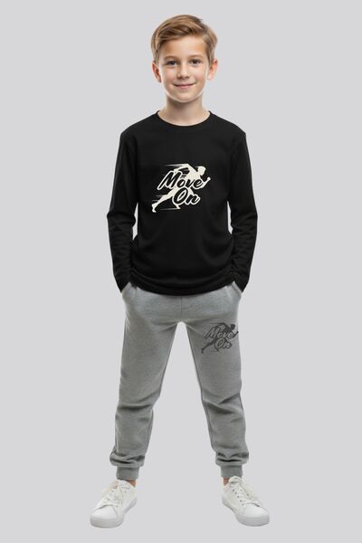 cm buseyiz Pantaloni de sport cu mâneci lungi pentru băieți cu imprimeu cu gâtul în formă de O și cu nervuri tricou