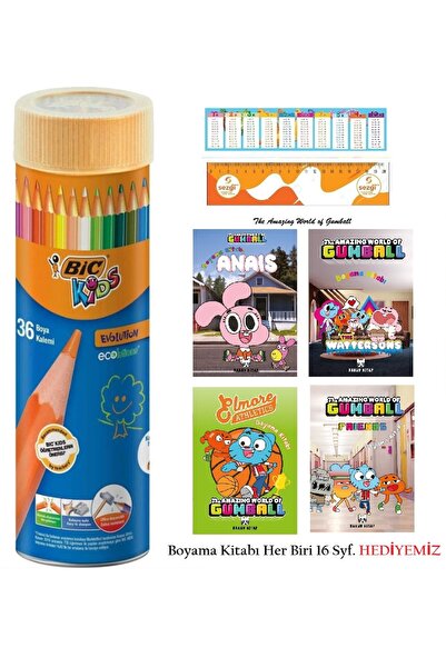 Bic Kids Evolution Dry Crayons 36-Piece Metal Tube / Bic.968491 and Gumball 4 Pieces 16-Page Coloring Book