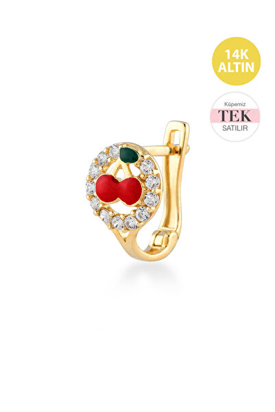 KURSHUNI Kirazlı, 14 Ayar Altın Çocuk Küpesi (Tek Satılır)