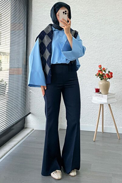 MELEK ARAZ Ψηλόμεσο γυναικείο παντελόνι καμπάνα – Σκούρο μπλε