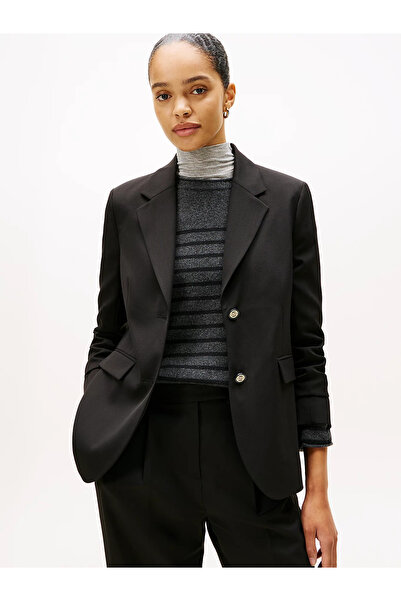 Tommy Hilfiger Women's Regular Fit Notched Collar Double Button Closure Black...