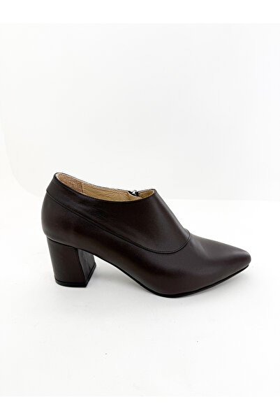 Deripabuc Genuine Leather Brown Women's Heeled Leather Shoes Shn-0102