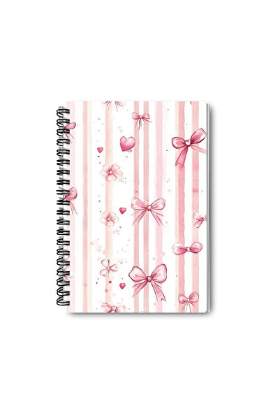 qoeuyl boutique Pink Bouquet and Floral Themed Design Wire Spiral A5 Unlined 4-Piece Souvenir, Memory, School Notebook Set
