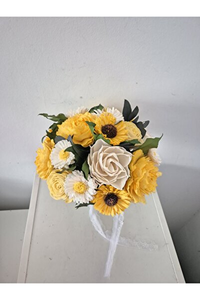 Yellow Tulip Bridal/godmother's bouquet, immortal sola flowers and cryogenic greenery