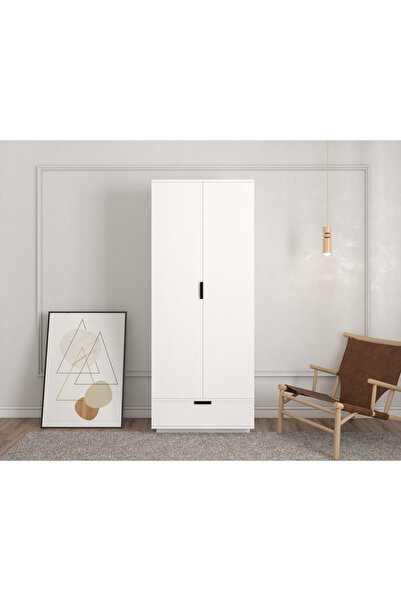 satenhome 2 Kapaklı Tek Çekmeceli Askılı Raflı Gardırop