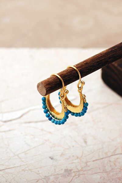 Sümer Telkari Dizgi Taşlı Altın Kaplama Gümüş Küpe