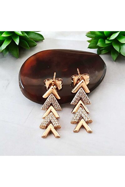 XUPİNGS JEWELRY أقراط BİLGE TAKI الفاخرة من الفولاذ الوردي مرصعة بحجر الزركون...