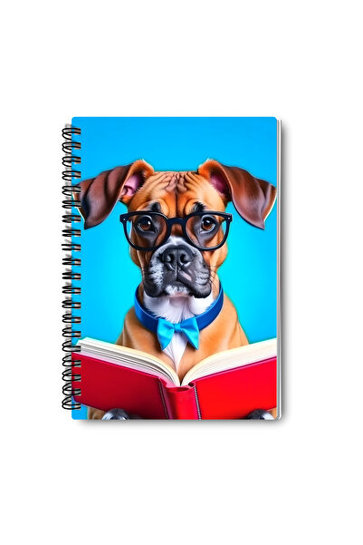 qoeuyl boutique Cute Dogs Reading Books Design Wirebound A5 Lined 4-Piece Souvenir, Memory, School Notebook Set