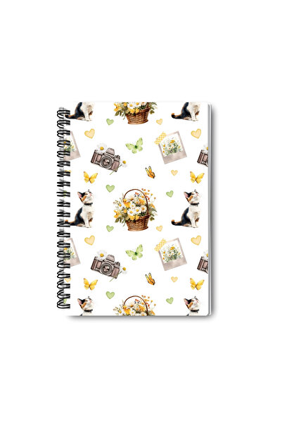 qoeuyl boutique Daisy and Wildflowers Design Wire Spiral A5 Lined 4-Piece Souvenir, Memory, School Notebook Set