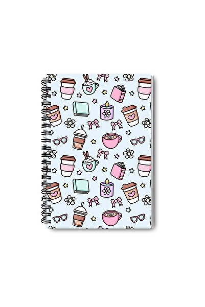 qoeuyl boutique Autumn Book Coffee and Flower Themed Design Wirebound A5 Grid 4-Piece Souvenir, School Notebook Set