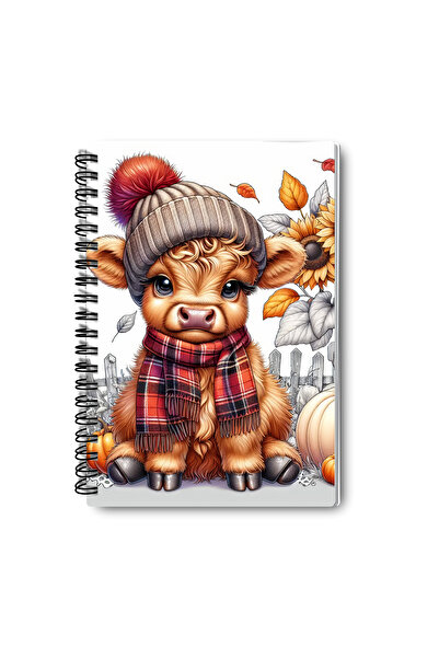 qoeuyl boutique مجموعة دفاتر ملاحظات مدرسية تذكارية من 4 قطع بتصميم بقرة لطيفة ذات طابع خريفي، مقاس A5 مربع الشكل