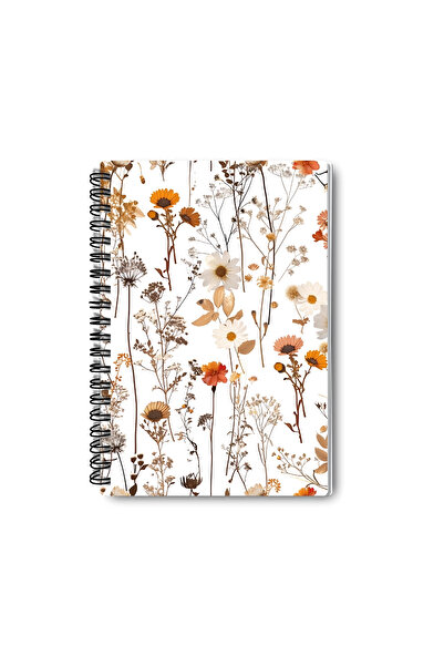 qoeuyl boutique Autumn Wildflowers Design Wire Spiral A5 Squared 4-Piece Souvenir, Memory, School Notebook Set