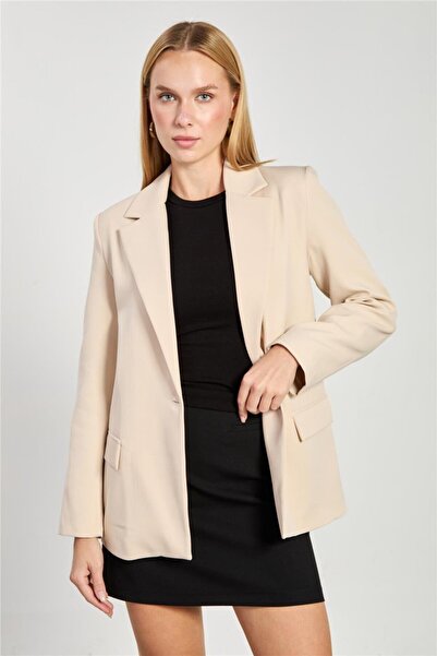 BARRELS AND OIL Women's Single Button Blazer Jacket - Pebble Stone