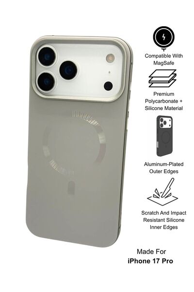 Paladyum Case iPhone 17 Pro Uyumlu Alüminyum Kaplamalı Gri Royal Magsafe Kapak