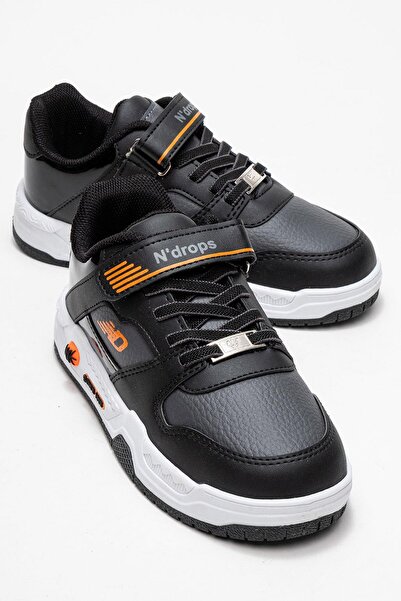 CCWAY AYAKKABI Pantofi sport pentru copii cu velcro; NEGRU PORTOCALIU