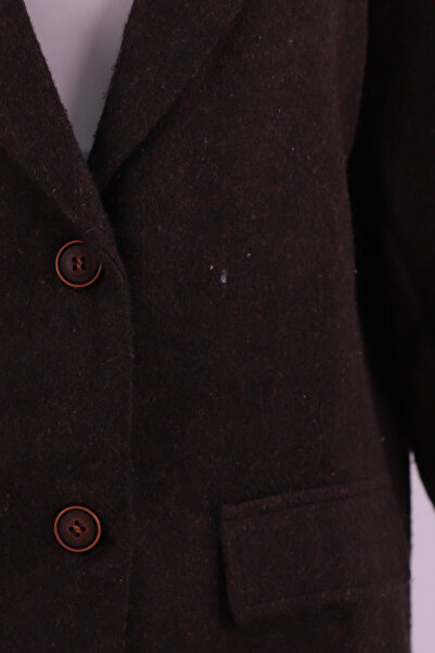 armonika Kadın Acı Kahve Erkek Yaka Cep Kapaklı Vatkalı Oversize Kaşe Ceket ARM-26K001044