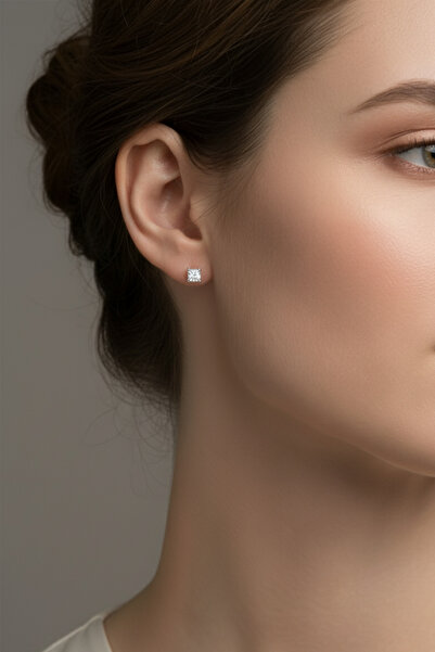 ZÜMRÜT SARRAF Kalp Tırnak Tektaş Küpe 4 mm ROSE