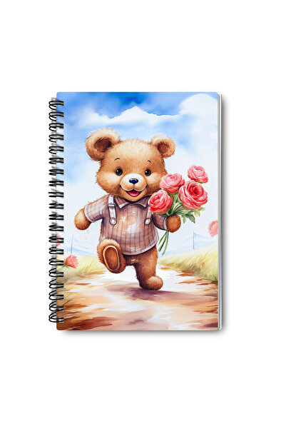 qoeuyl boutique Cute Bears Design Wire Spiral A5 Lined 4-Piece Souvenir, Memory, School Notebook Set