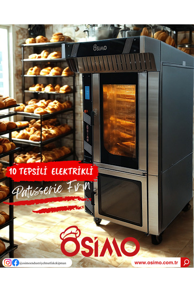 OSİMO 10 Tepsili Pattiserie Elektrikli Dönerli Fırın 380V | Davlumbazlı & Mayalandırmalı 220V |