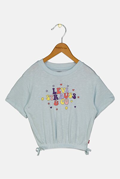 Levi's Kids Girl Crew Neck Short Sleeves Graphic Print Tops, Mint Blue