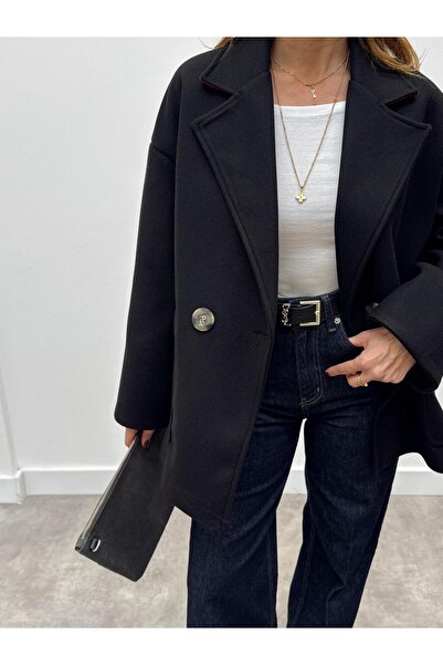 Maldia Shop Women's Tone Black Buttoned Premium Cashmere Coat