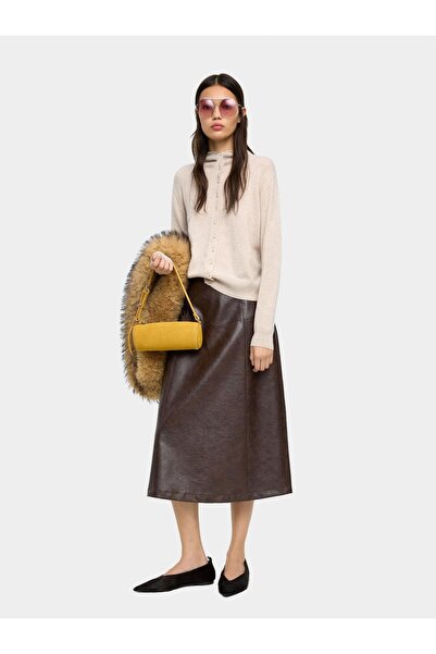 PARFOIS Deri Efektli Midi Etek