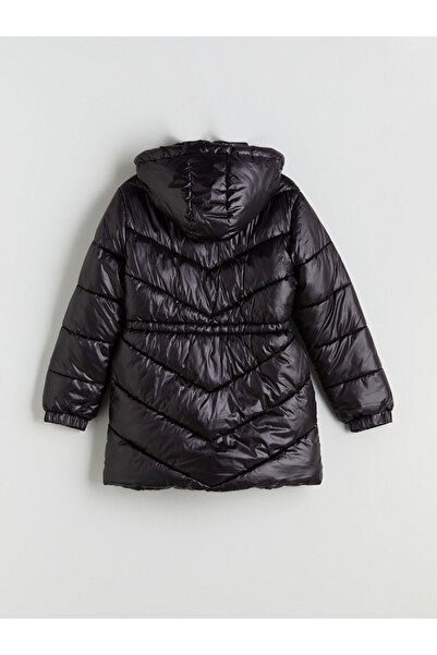 LC Waikiki Black Hooded Girls' Long Puffer Coat