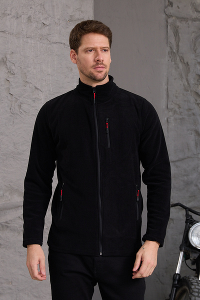 MAXIMILLIAN Jachetă de iarnă din fleece neagră cu fermoar complet pentru bărbați