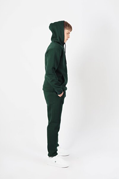 NEW YEAR FİT Plain Hooded Three Thread Sh Fleece-Lined Men's Tracksuit Set