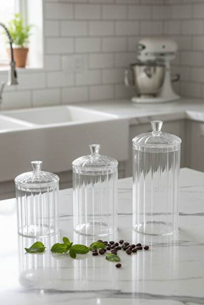 Home Averna Cam Saklama Kabı 3’lü Set – Çay Kahve Bakliyat Kavanozu Takımı 350 ml-500 ml-750 ml