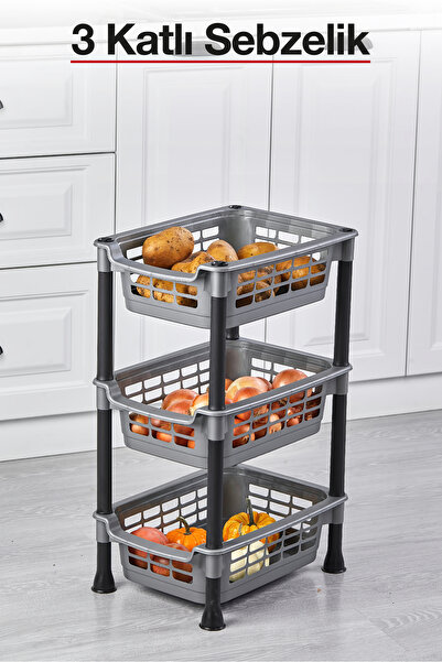 Pazarika 3 Katlı Plastik Sebzelik Patates Soğanlık – Mutfak Düzenleyici Sakla...