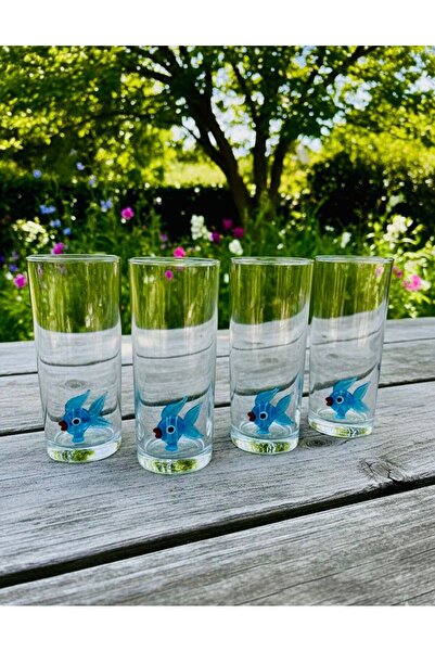 Arsglass Cam 6lı El Yapımı Balık Figürlü Rakı Bardağı Seti