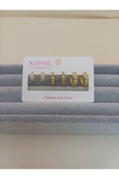 XUPING JEWELRY ÜÇ ÇİFT ÜÇ BOY ZİRKON TAŞLI KÜPE