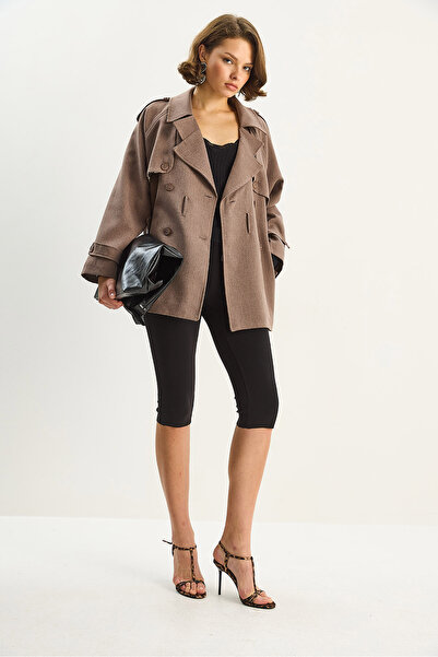 Bianco Lucci Kadın Ekose Astarlı Apolet Detaylı Kemerli Allerli Kruvaze Trençkot 0307 60283729